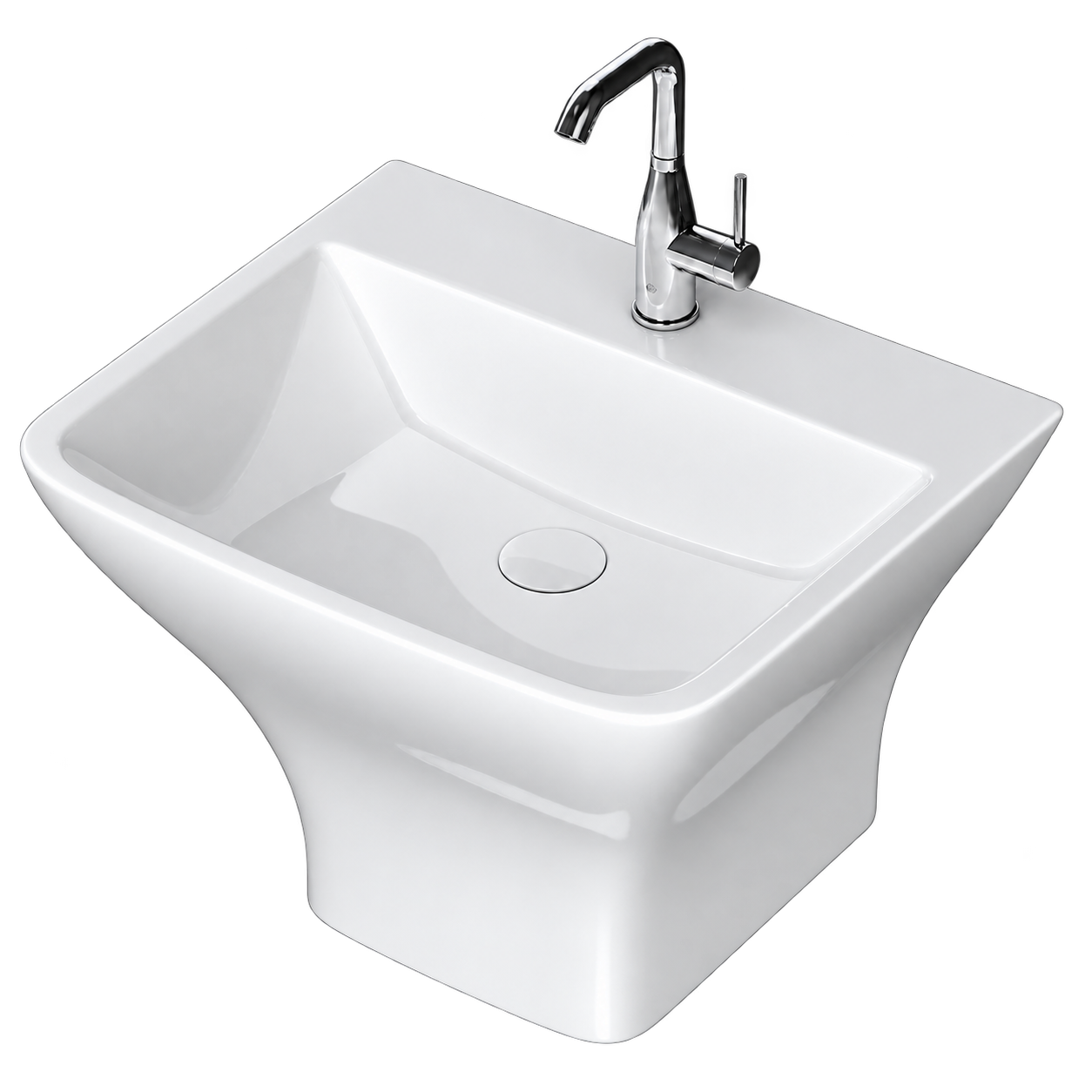 White ceramic wash basin with chrome faucet